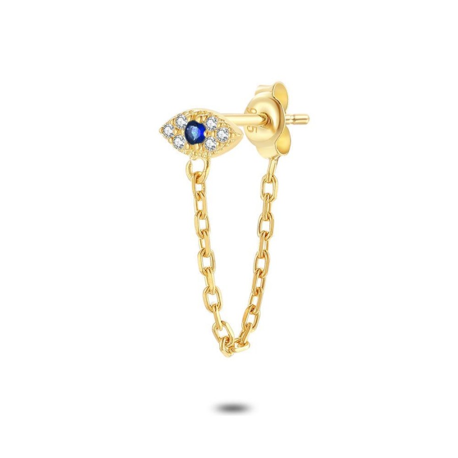 Women Twice As Nice | Earring Per Piece In 18Ct Gold-Plated Silver, Nazar, Blue And White Zirconia