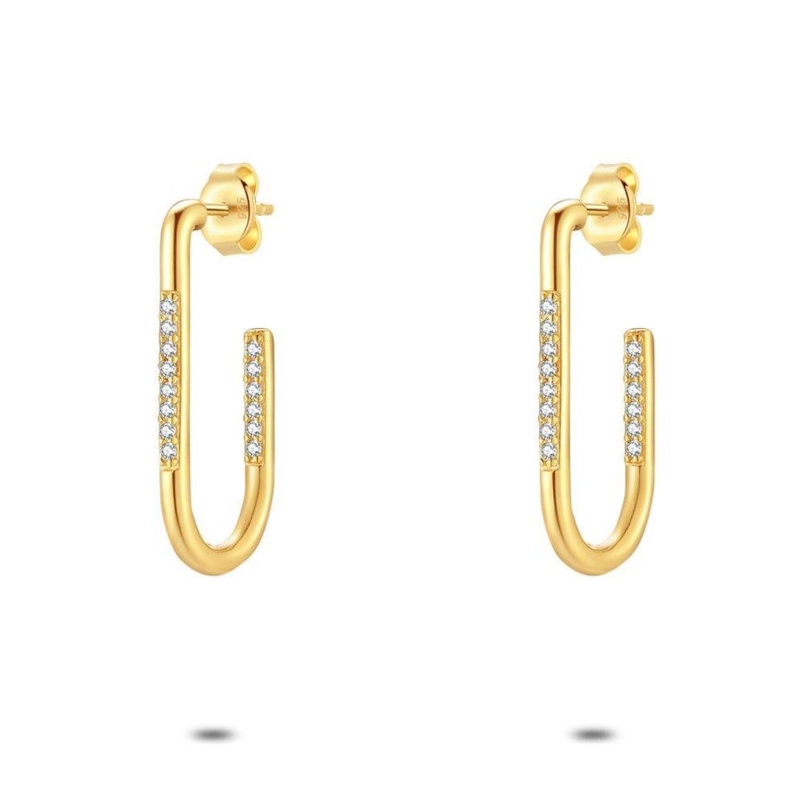 Women Twice As Nice | Silver Earrings, Open Hoop In Gold With Zirconia