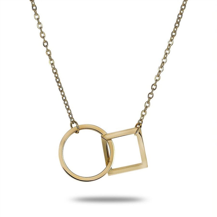 Women Twice As Nice | Gold-Coloured Stainless Steel Necklace, Square And Circle