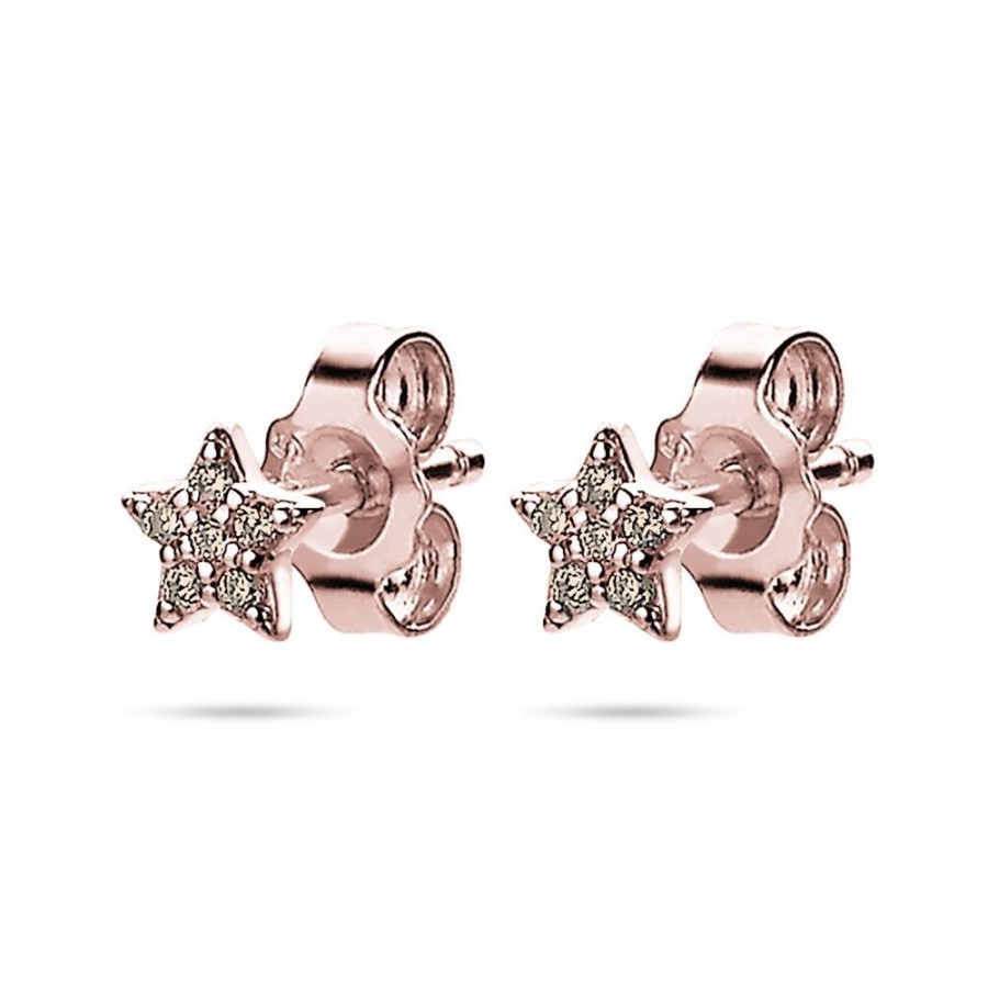 Women Twice As Nice | Rose Silver Earrings, Small Stars, Peach Zirconia