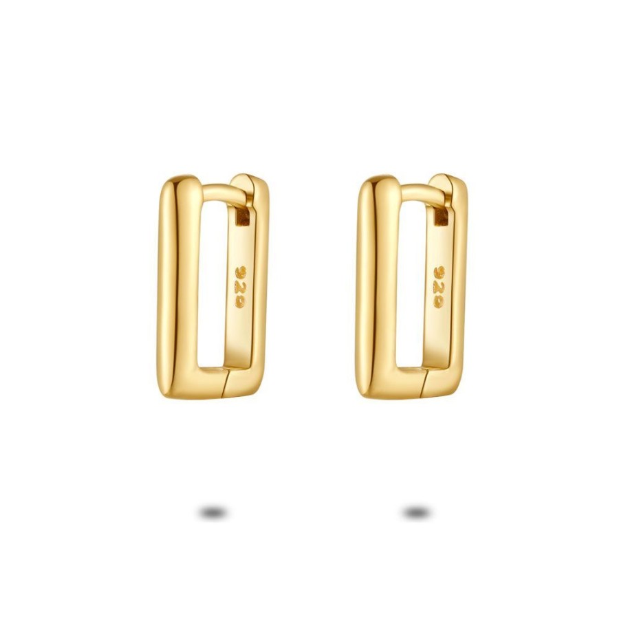 Women Twice As Nice | 18Ct Gold Plated Silver Earrings, Rectangular Hoop Earrings, 12 Mm