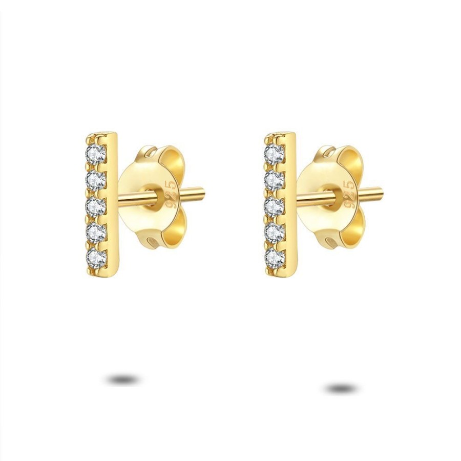 Women Twice As Nice | Silver Earrings, Gold Bar With 5 Zirconia