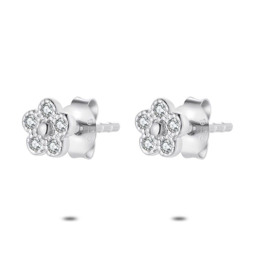 Women Twice As Nice | Earrings In Silver, Flower, 5 Zirconia