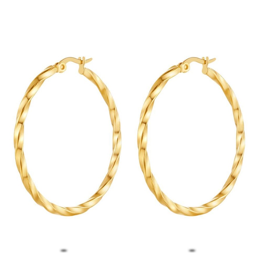 Women Twice As Nice | Gold Coloured Stainless Steel Earrings, Twisted Hoop Earrings, 40 Mm