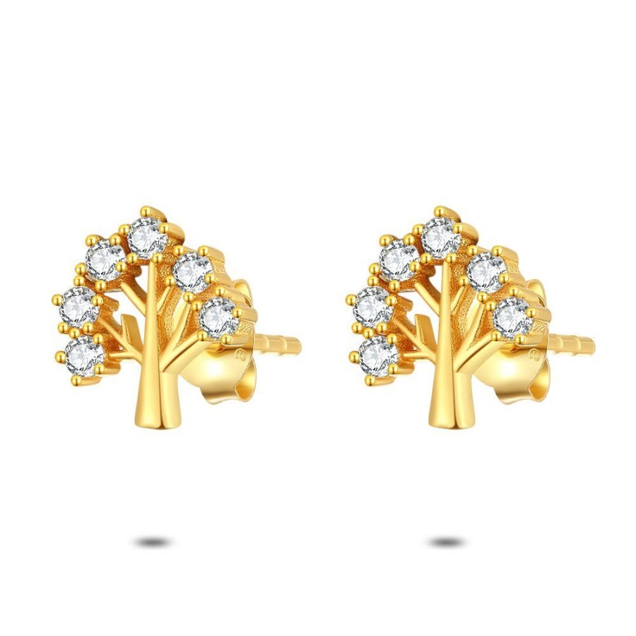 Women Twice As Nice | 18Ct Gold Plated Silver Earrings, Tree, Zirconia