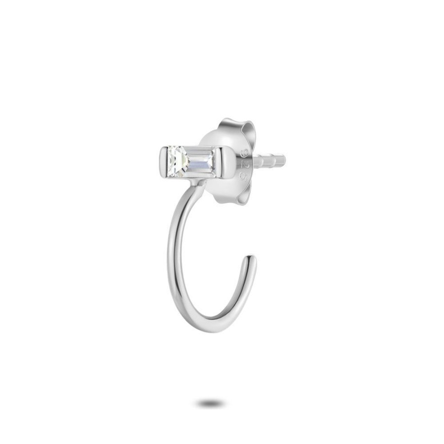 Women Twice As Nice | Silver Earring Per Piece, Emerald-Cut Zirconia, Half Hoop