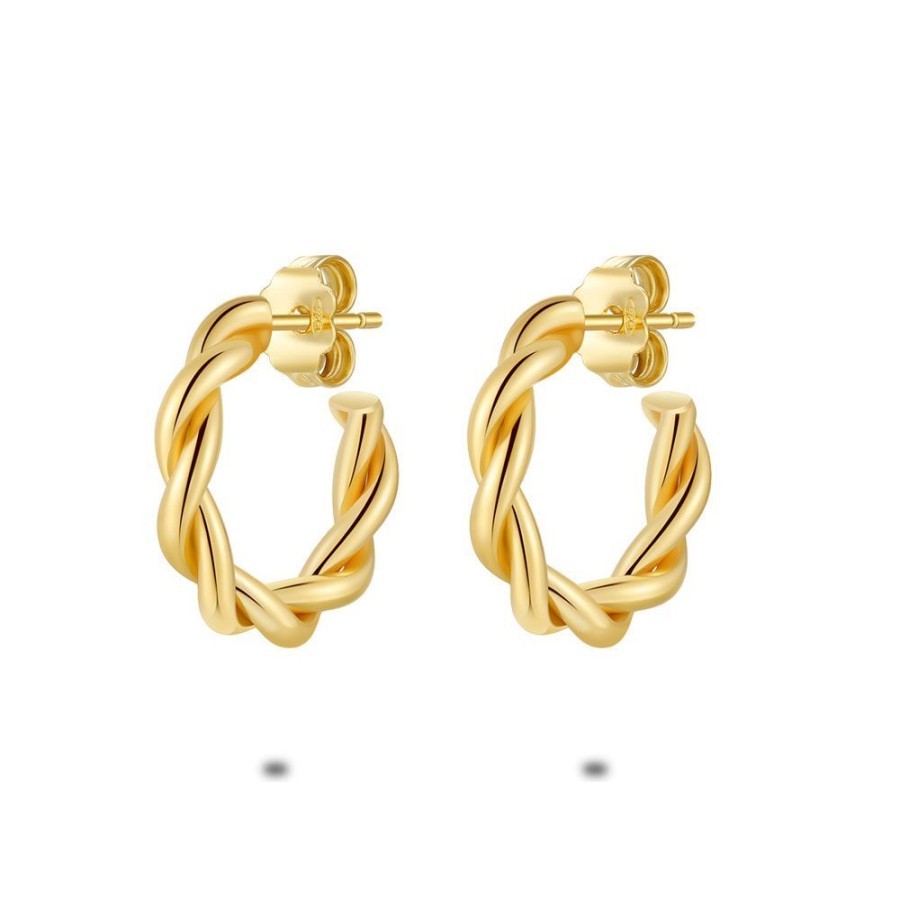 Women Twice As Nice | 18Ct Gold Plated Silver Earrings, Braided Hoop Earring, 2 Cm