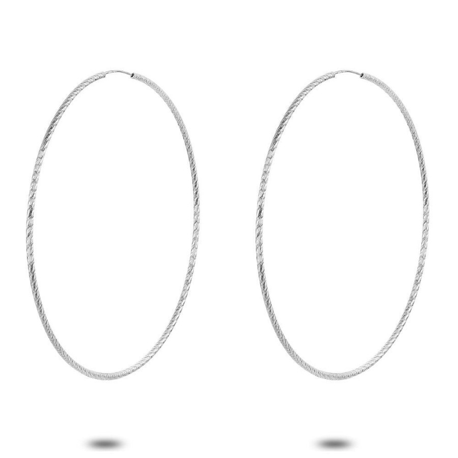 Women Twice As Nice | Silver Hoop Earrings, Hammered, 48 Mm