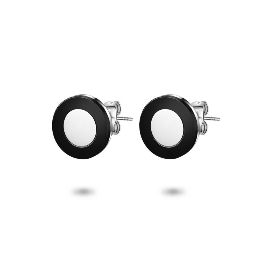 Women Twice As Nice | Stainless Steel Earrings, Round, Steel And Black