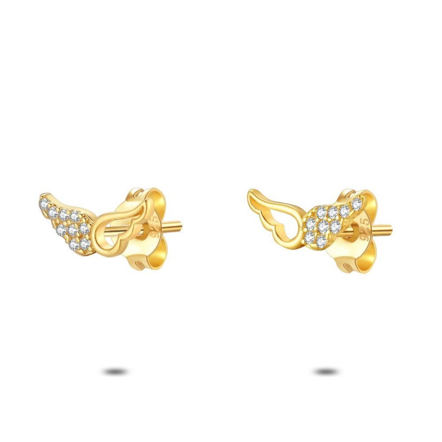 Women Twice As Nice | Silver Earrings, Golden Wing With Zirconia Stones