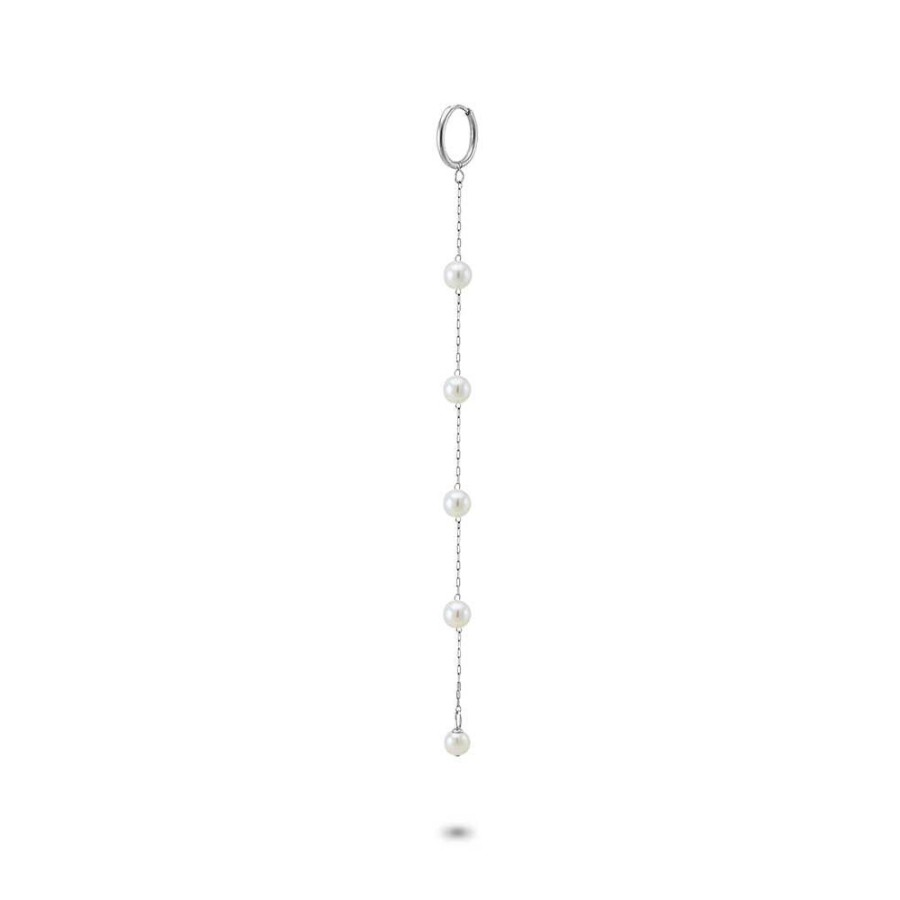 Women Twice As Nice | Stainless Steel Earrings, 5 Pearls On Chain