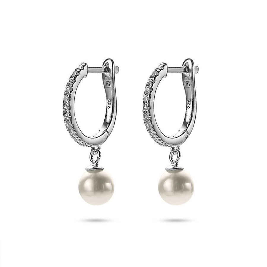 Women Twice As Nice | Silver Earrings, Hoop Earrings In Zirconia With Small Pearl