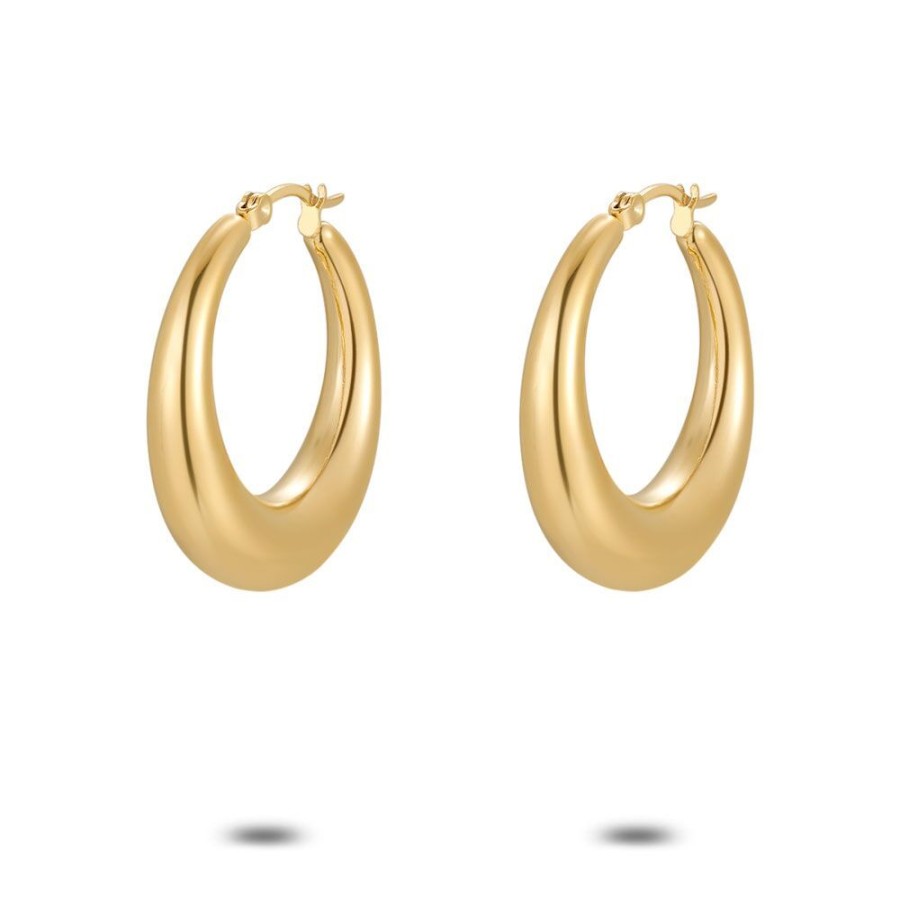 Women Twice As Nice | Gold Coloured Stainless Steel Earrings, Hoops, 33 Mm