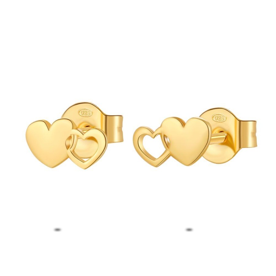 Women Twice As Nice | 18Ct Gold Plated Silver Earrings, 2 Little Hearts