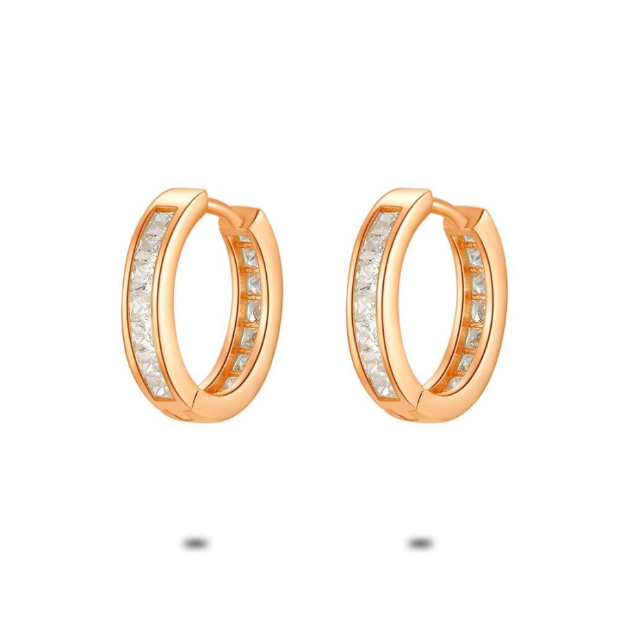 Women Twice As Nice | Rose Silver Hoop Earrings, Zirconia, 13 Mm