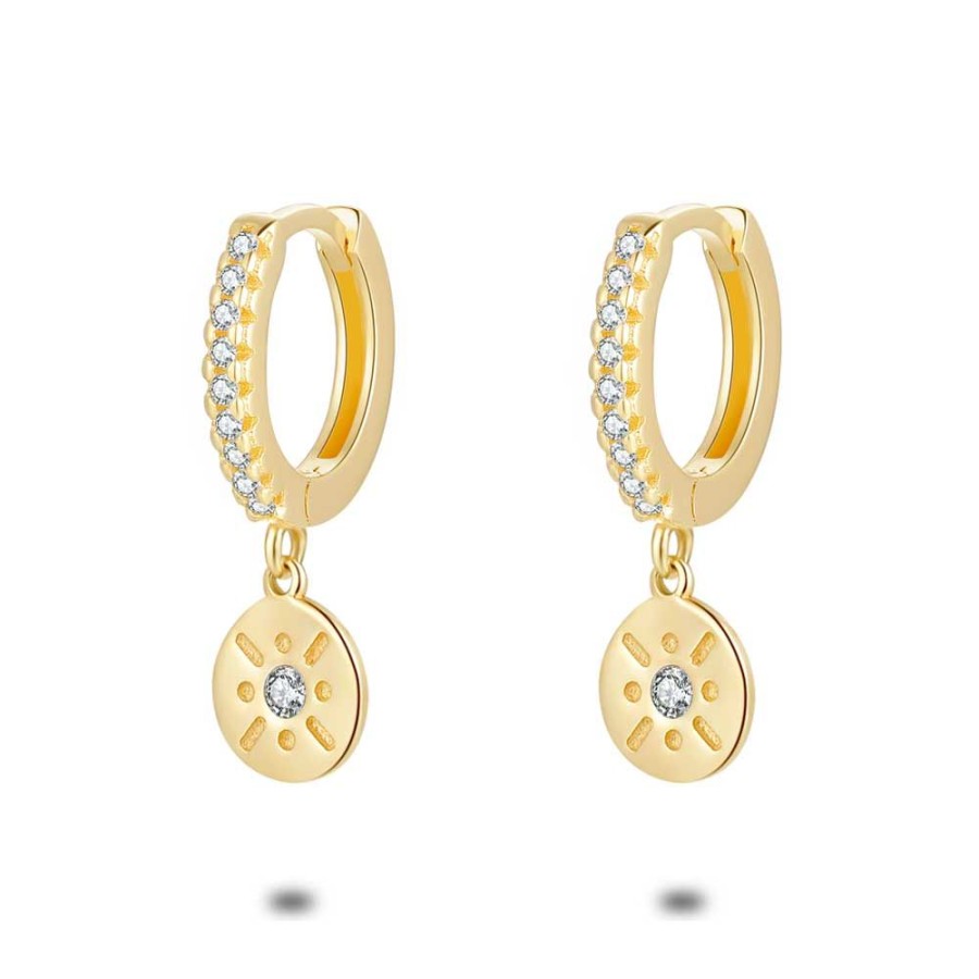 Women Twice As Nice | 18Ct Gold Plated Silver Earrings, Hoop With Round Pendant