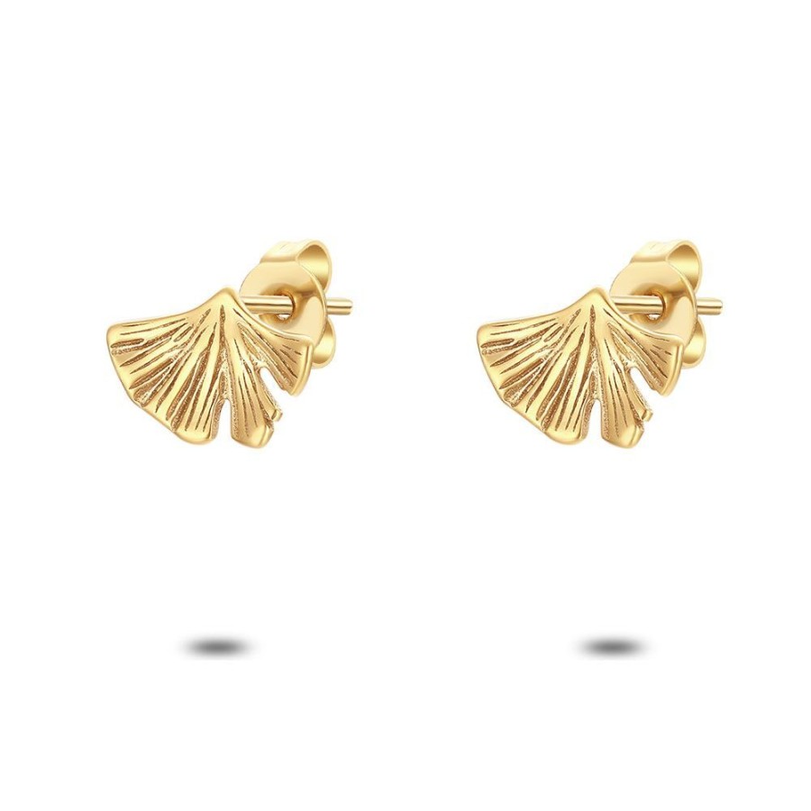 Women Twice As Nice | Gold Coloured Stainless Steel Earrings, Gingko Leaf