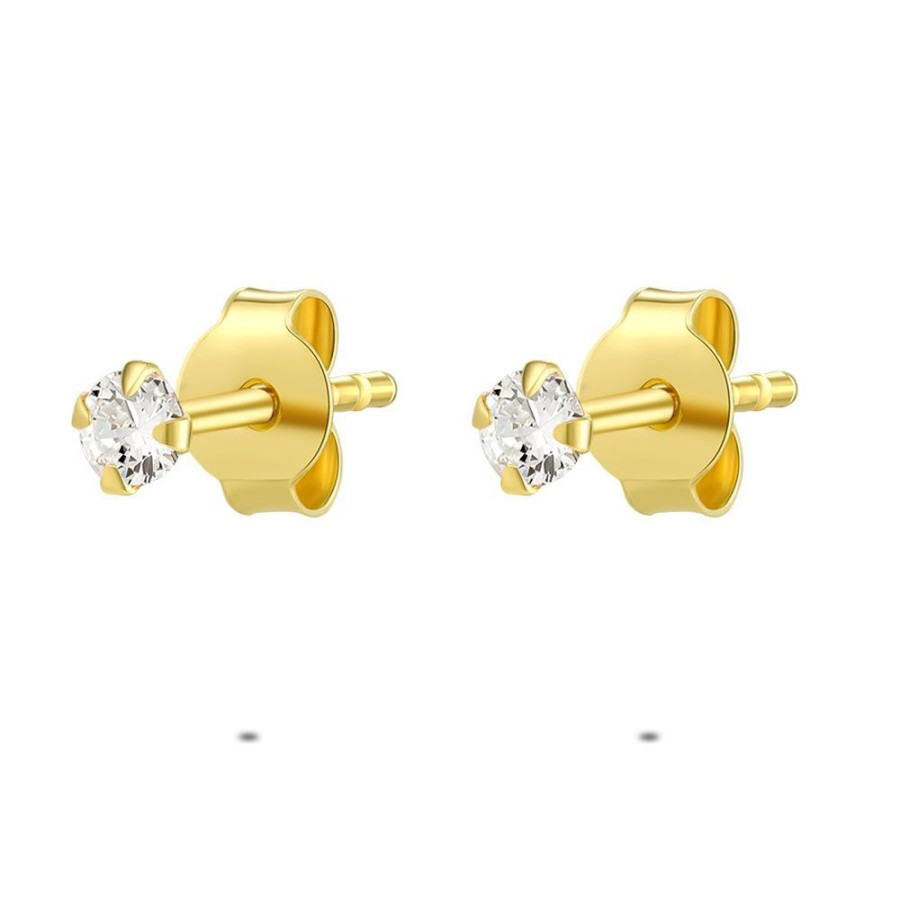 Women Twice As Nice | 18Ct Gold Plated Silver Earrings, 3 Mm White Zirconia