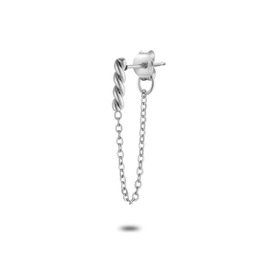 Women Twice As Nice | Stainless Steel Earring Per Piece, Twisted Bar On Chain