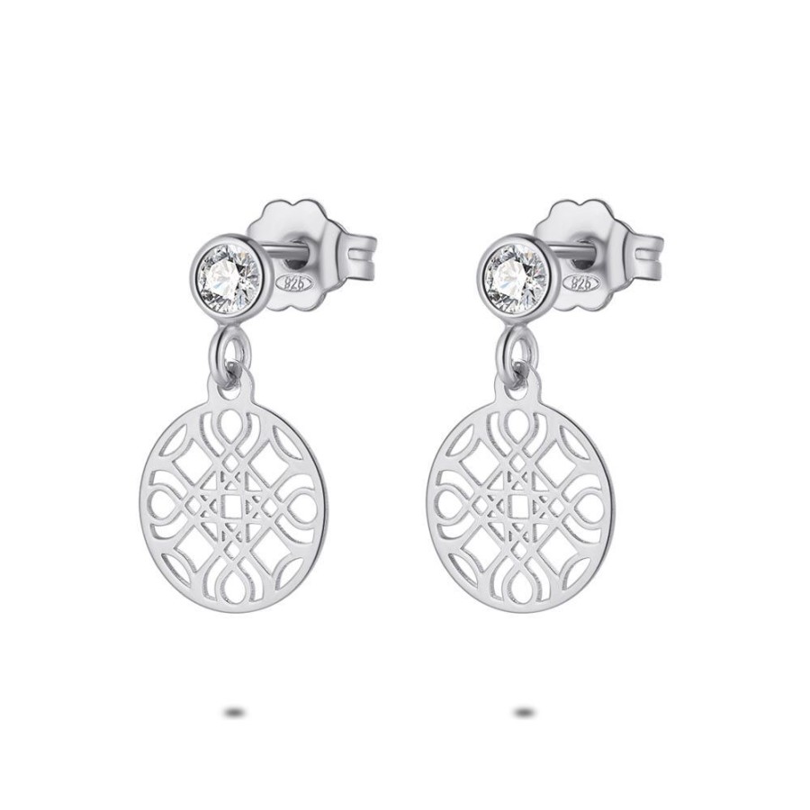 Women Twice As Nice | Silver Earrings, Cut-Out Circle, 1 Zirconia