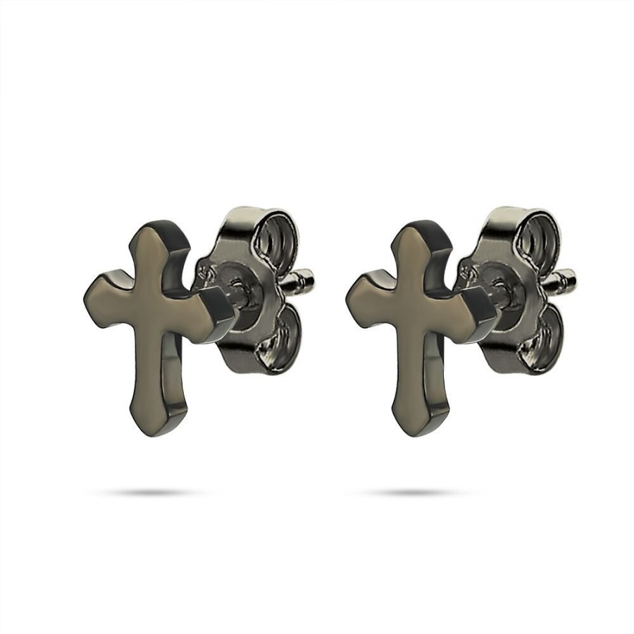 Women Twice As Nice | Black Stainless Steel Earrings, Cross