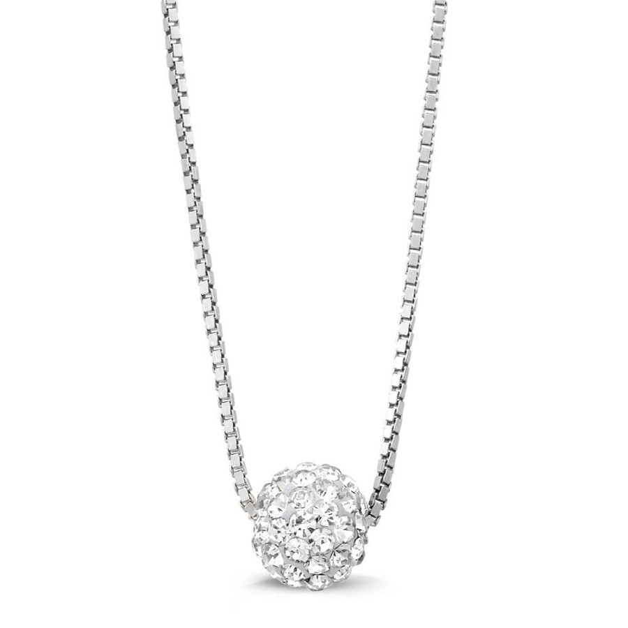 Women Twice As Nice | Silver Necklace, 7 Mm Ball With White Crystals