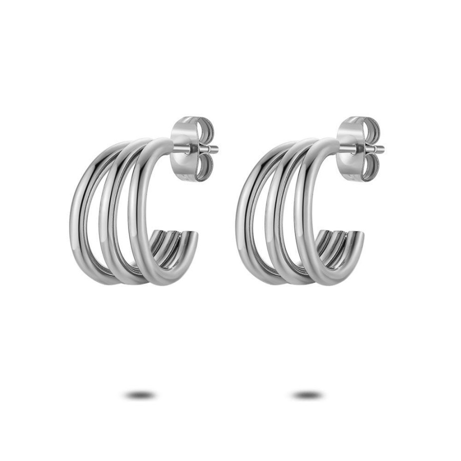 Women Twice As Nice | Stainless Steel Earrings, Open Hoop Earrings, 3 Rows