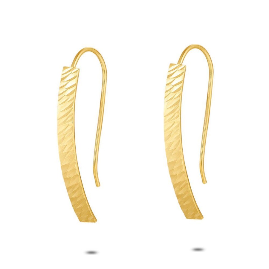 Women Twice As Nice | 18Ct Gold Plated Silver Earrings, Curved Rectangle, Hammerd