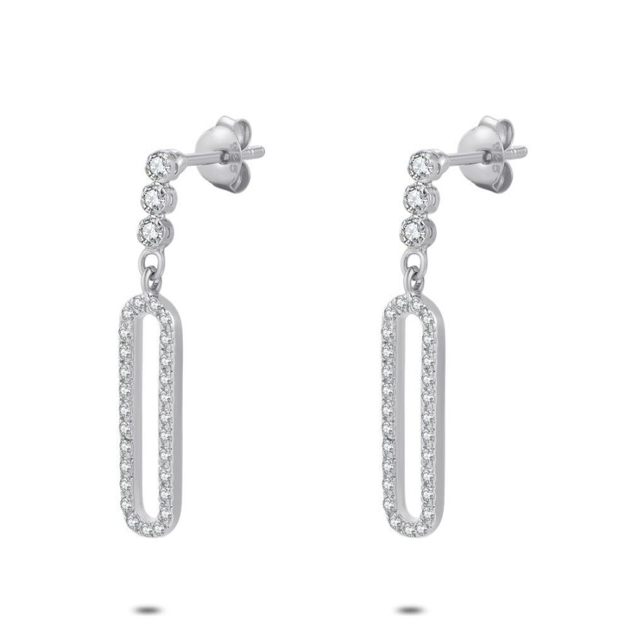 Women Twice As Nice | Silver Earrings, 3 Zirconia, Open Oval Zirconia