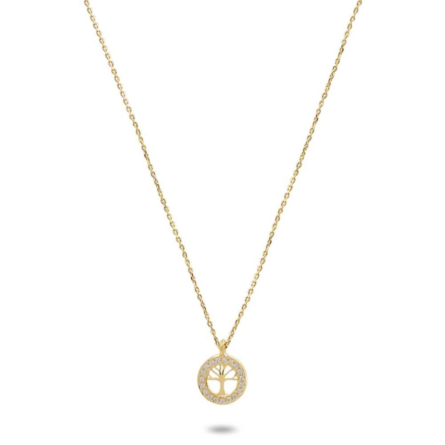 Women Twice As Nice | 18Ct Gold Plated Silver Necklace, Tree Of Life With Zirconia