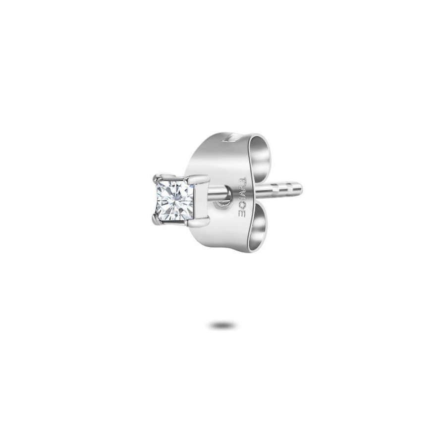 Women Twice As Nice | Stainless Steel Earring Per Piece, Square Zirconia, 2 Mm