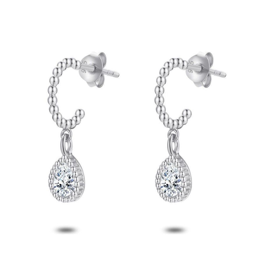 Women Twice As Nice | Silver Earrings, Open Hoop, Dots, Teardrop, Zirconia