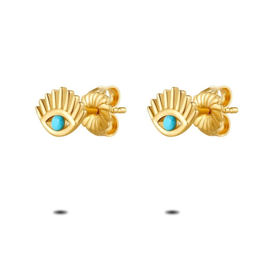 Women Twice As Nice | 18Ct Gold Plated Silver Earrings, Eyes, Turquoise Stone