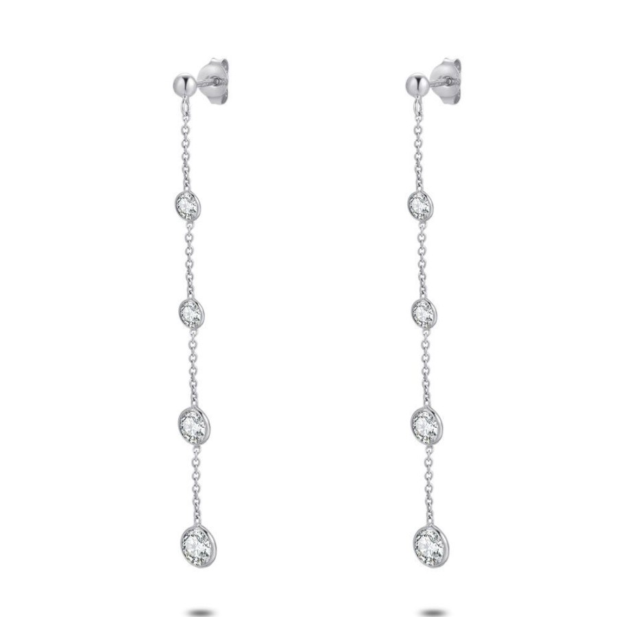 Women Twice As Nice | Silver Earrings, Chain With 4 Zirconia, 6 Cm