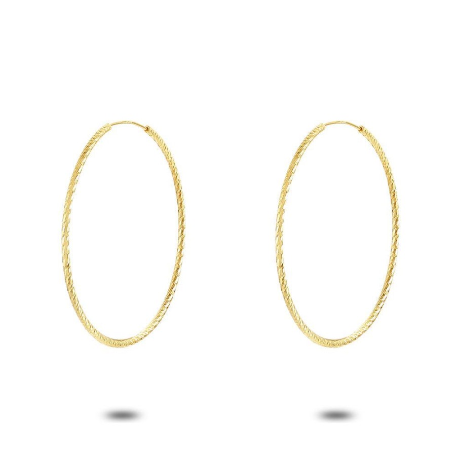 Women Twice As Nice | 18Ct Gold Plated Hoop Earrings, Hammered, 43 Mm