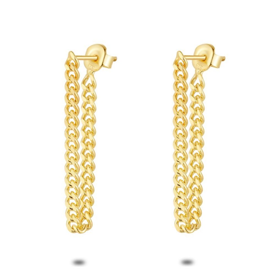 Women Twice As Nice | 18Ct Gold Plated Silver Earrings, Gourmet Chain In Loop