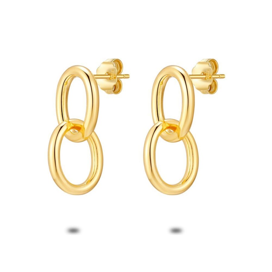 Women Twice As Nice | 18Ct Gold Plated Silver Earrings, 2 Intertwined Ovals