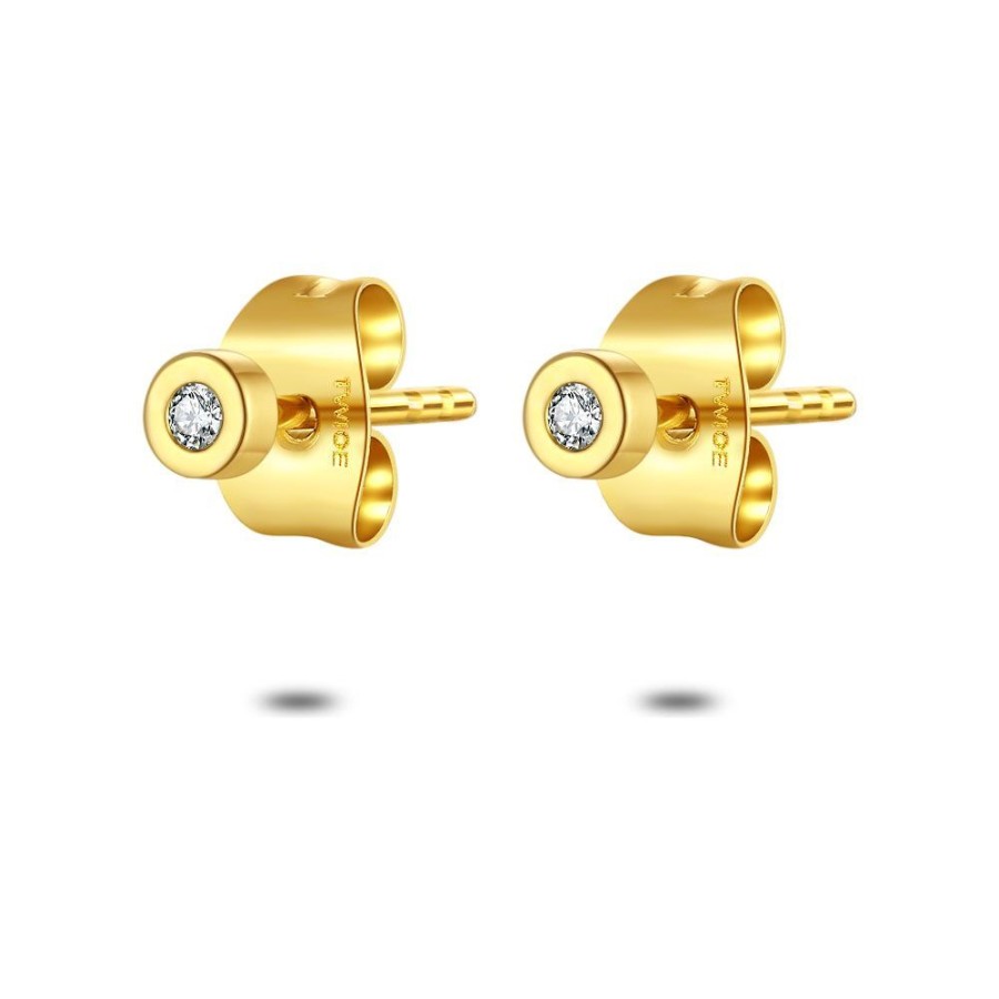 Women Twice As Nice | Gold Coloured Stainless Steel Earrings, Round With Zirconia