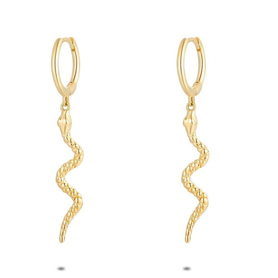 Women Twice As Nice | 18Ct Gold Plated Silver Earrings, Hoop With Snake