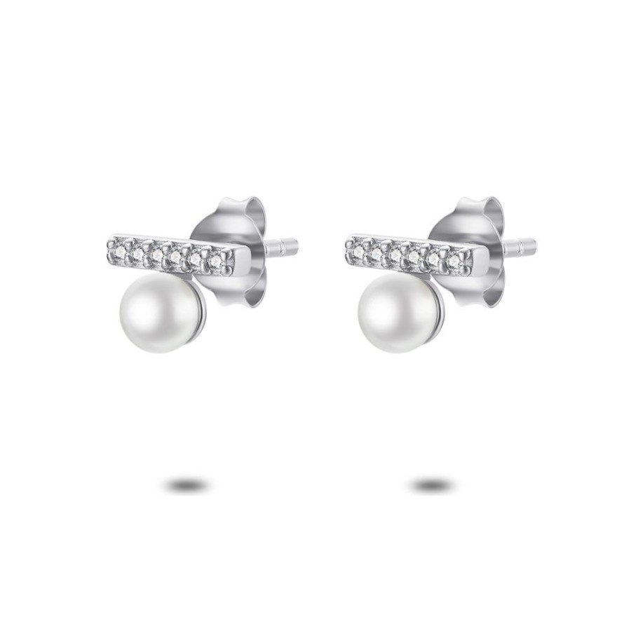 Women Twice As Nice | Silver Earrings, 6 Zirconia Bar, 1 Pearl