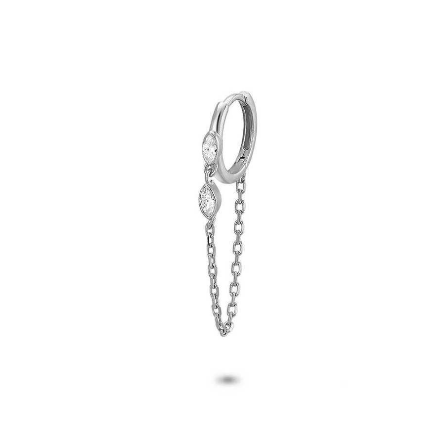 Women Twice As Nice | Silver Earring, Per Piece, 2 Ellipses On A Chain, Zirconia