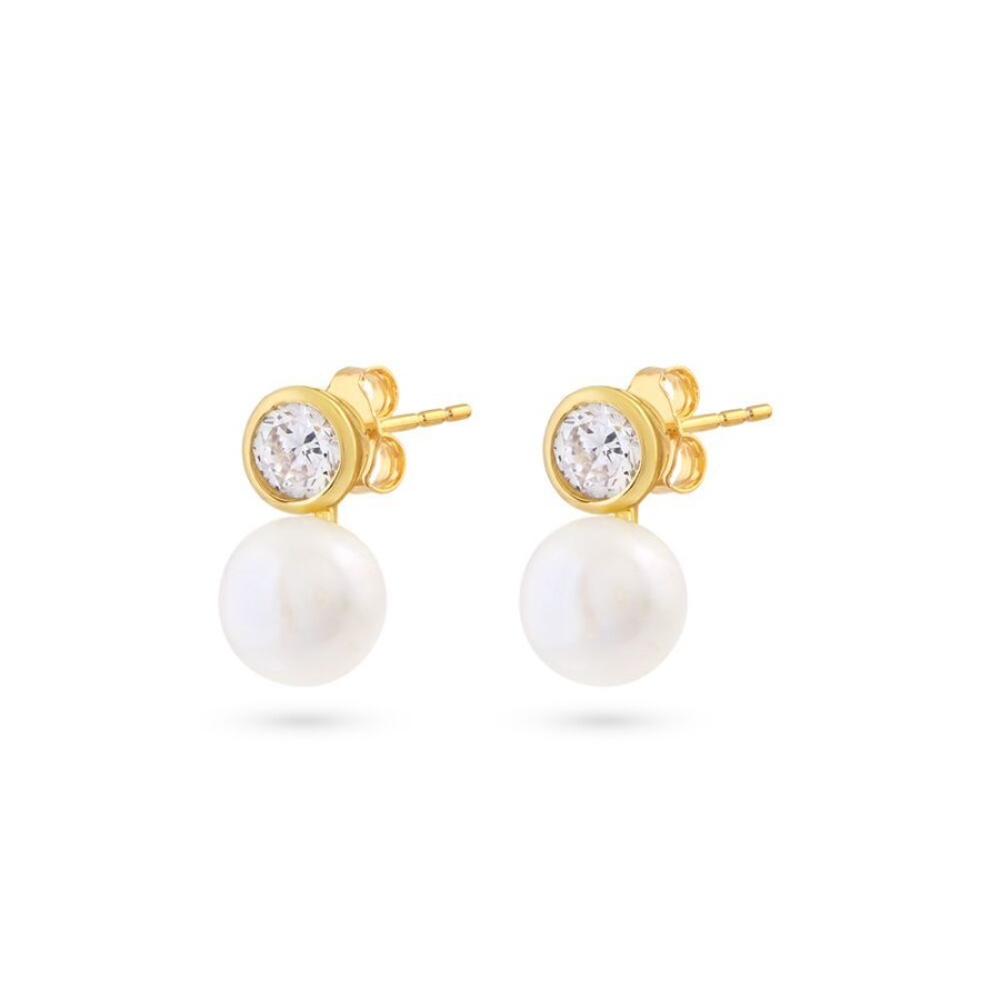 Women Twice As Nice | 18Ct Gold Plated Silver Earrings, Pearl And Zirconia