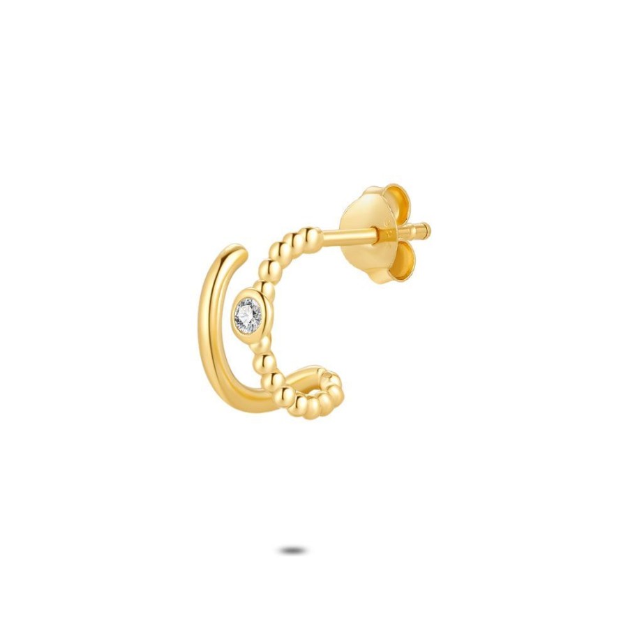 Women Twice As Nice | Earring Per Piece In 18Ct Gold Plated Silver, Half Earring, 2 Rows, 1 Zirconia