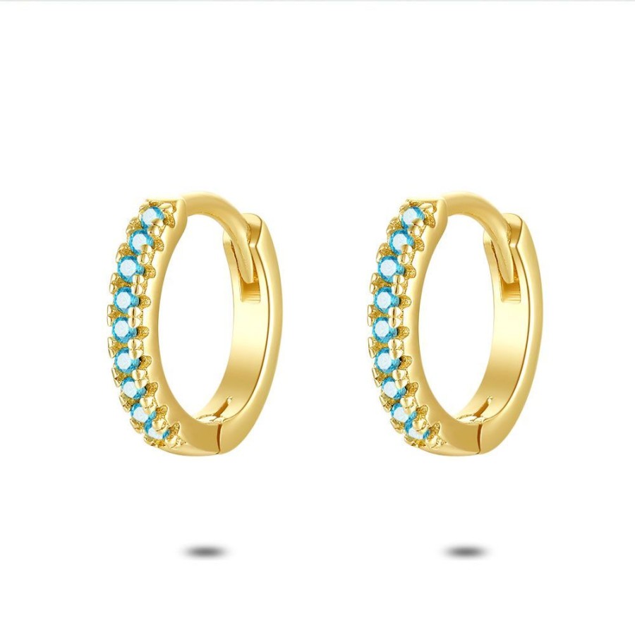 Women Twice As Nice | 18Ct Gold Plated Silver Earrings, Hoop, Lightblue Zirconia