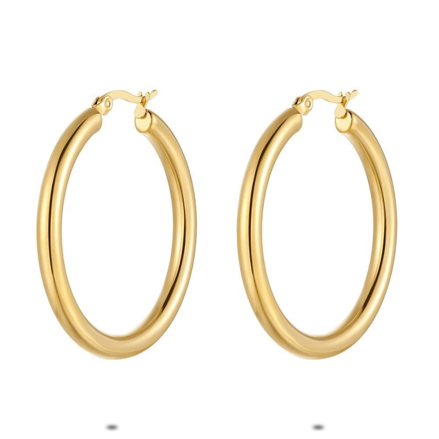 Women Twice As Nice | Gold Coloured Stainless Steel Earrings, Hoop Earrings, 40 Mm