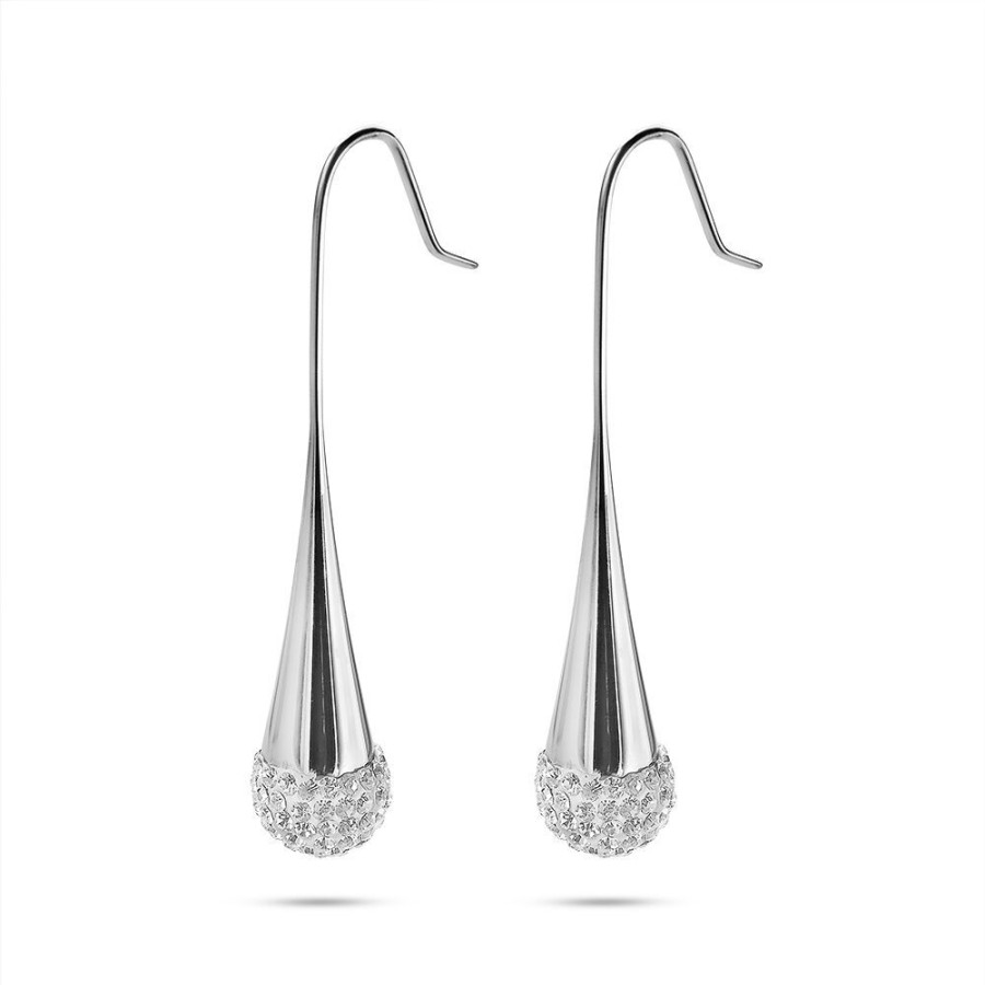 Women Twice As Nice | Stainless Steel Earrings, Drop With Ball, Crystals