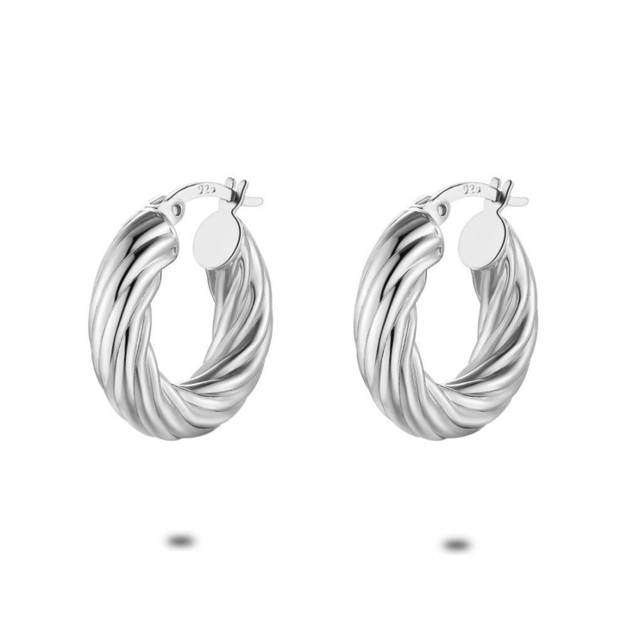 Women Twice As Nice | Silver Earrings, Striped Hoop Earrings, 20 Mm