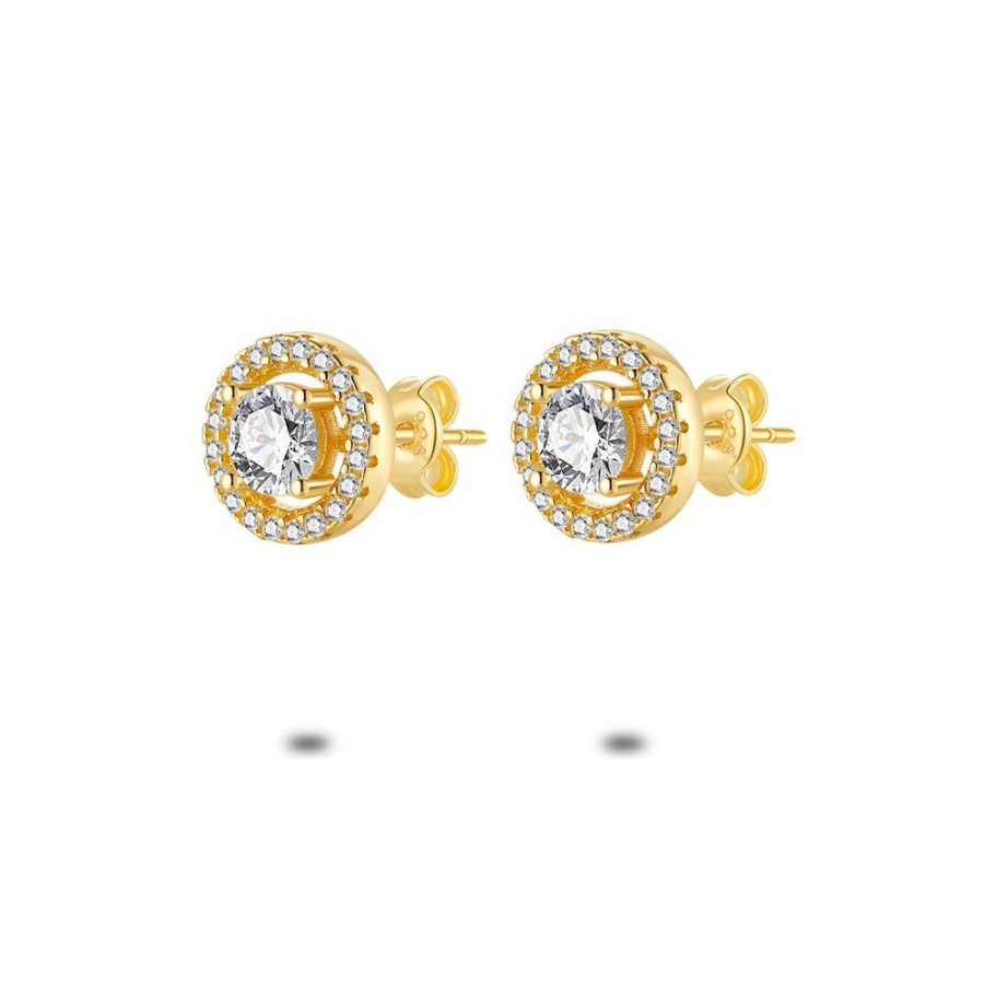 Women Twice As Nice | 18Ct Gold Plated Silver Earrings, Round Zirconia, Small Zirconia