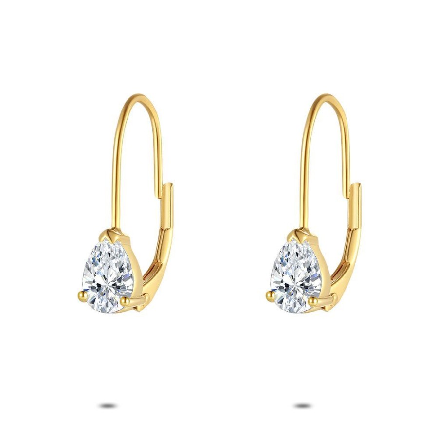 Women Twice As Nice | 18Ct Gold Plated Silver Earrings, Zirconia Drop