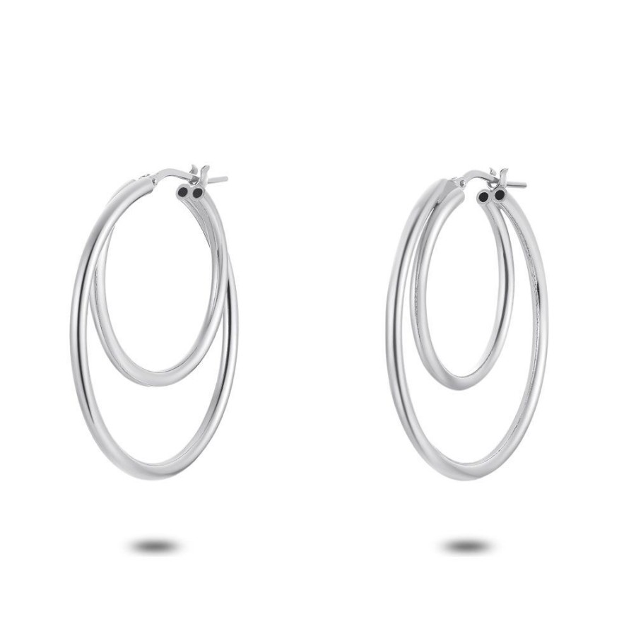 Women Twice As Nice | Silver Earrings, Double Hoops, 35 Mm